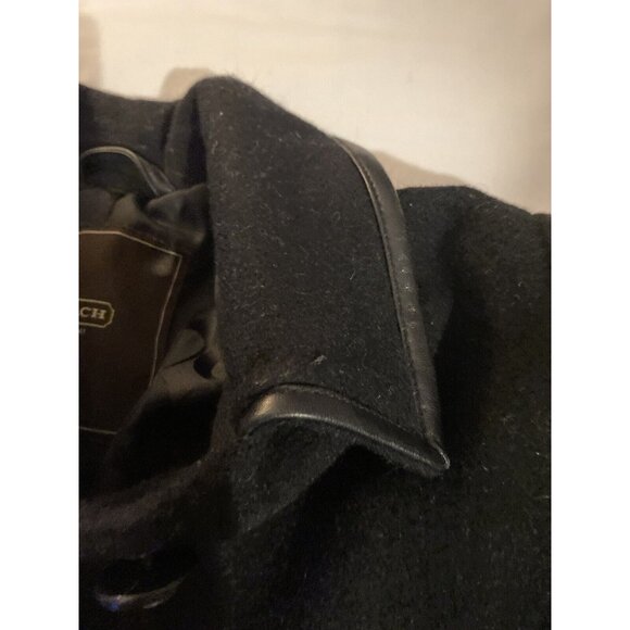 Coach Pea Coat womens Small button‎ pockets Mohair Wool Blend Leather Trim black - Picture 3 of 7